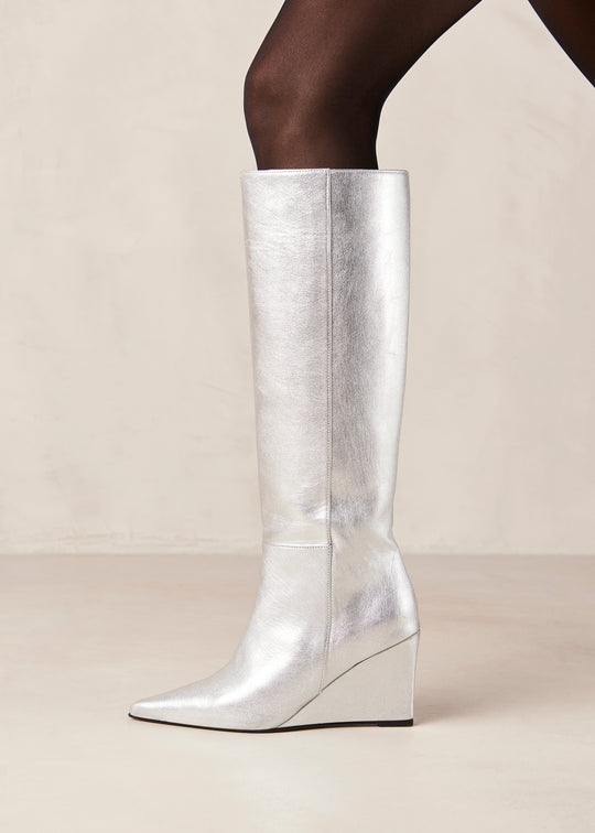 Gale Shimmer Silver Leather Boots