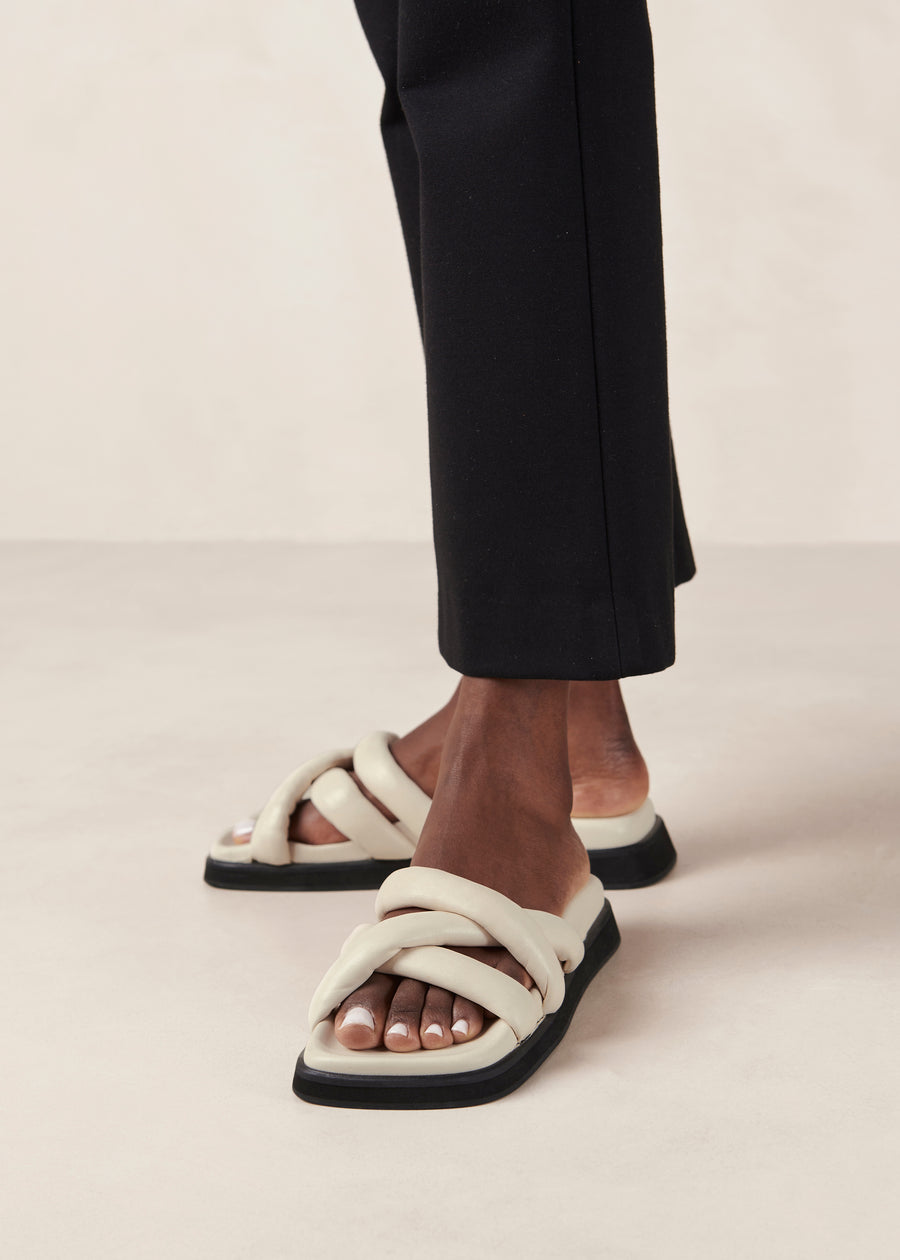 Slip On Cross Cream Leather Sandals
