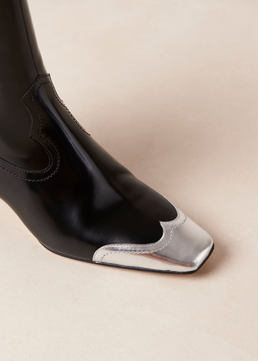 Hudson Shimmer Bicolor Black Silver Leather Ankle Boots