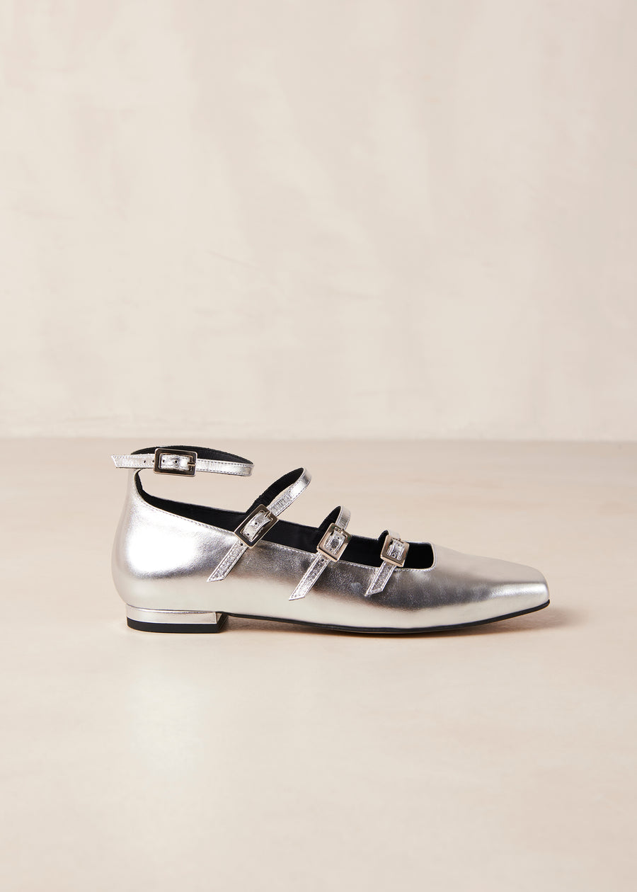 Luke Shimmer Silver Leather Ballet Flats