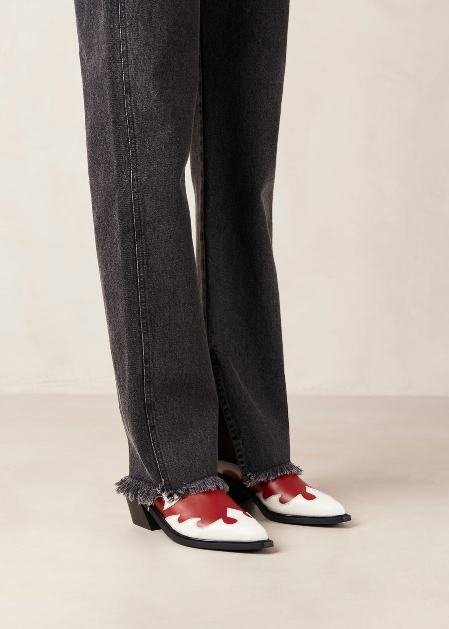 Weston Bicolor Red Cream Leather Mules
