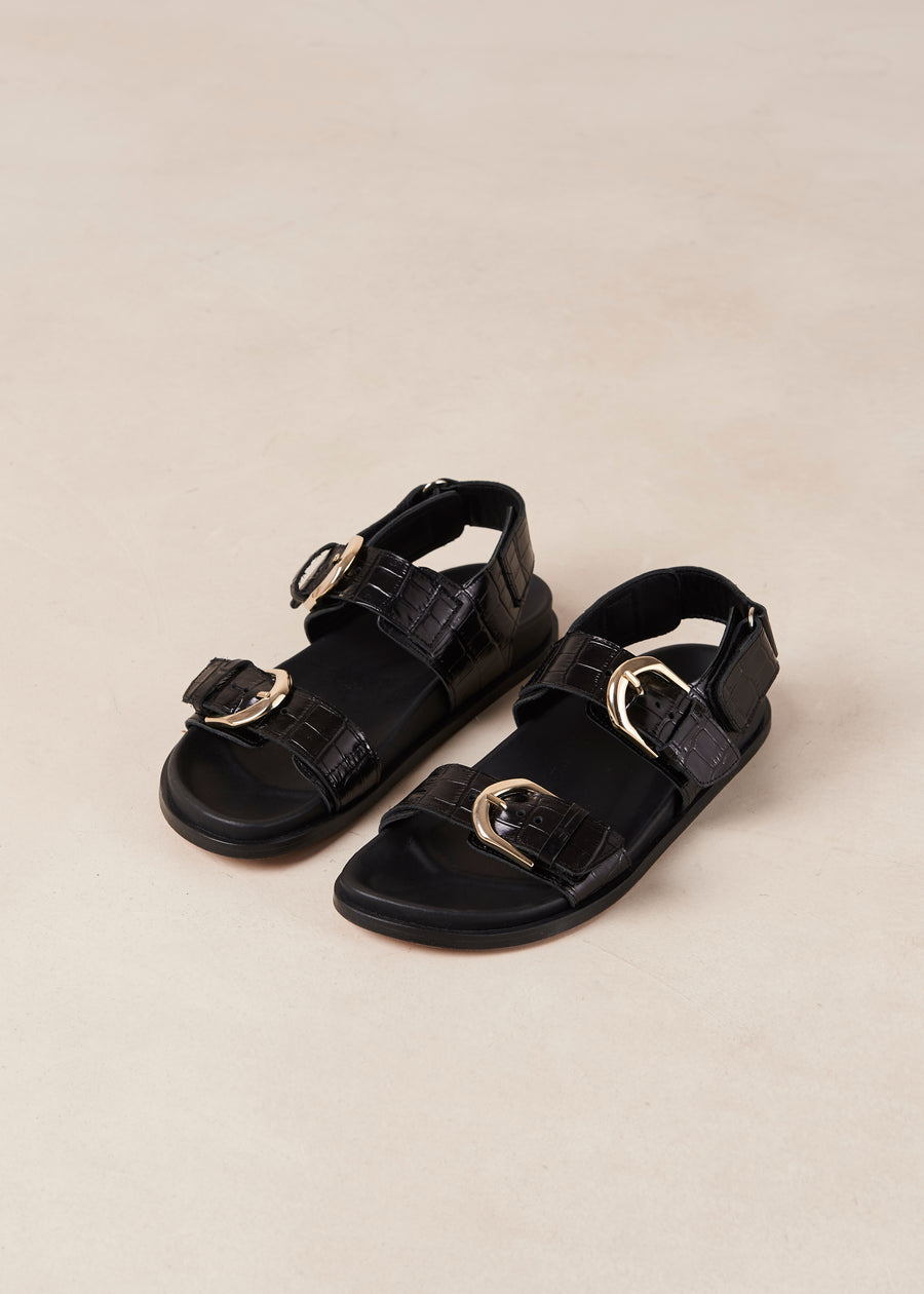 Leone Alli Black Leather Sandals