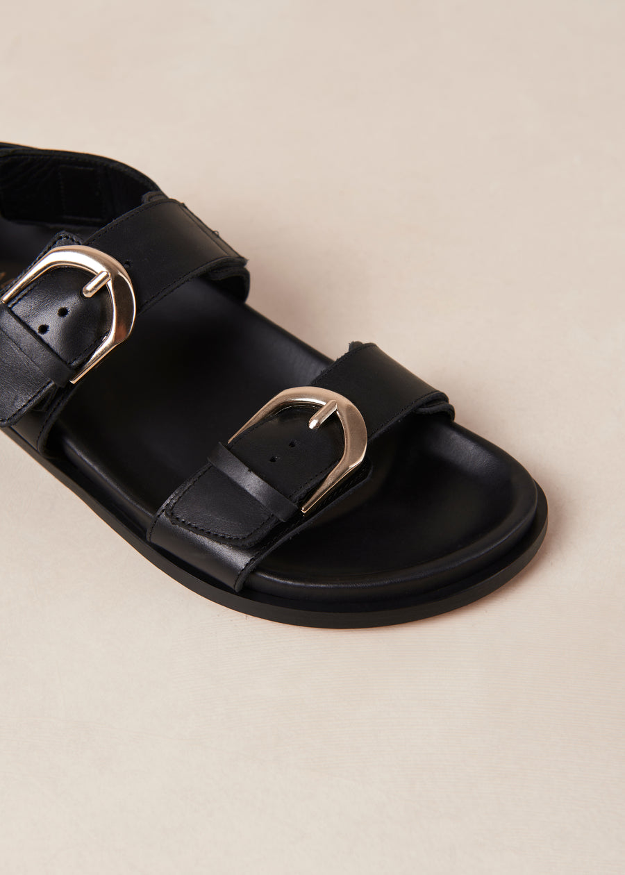 Leone Black Leather Sandals