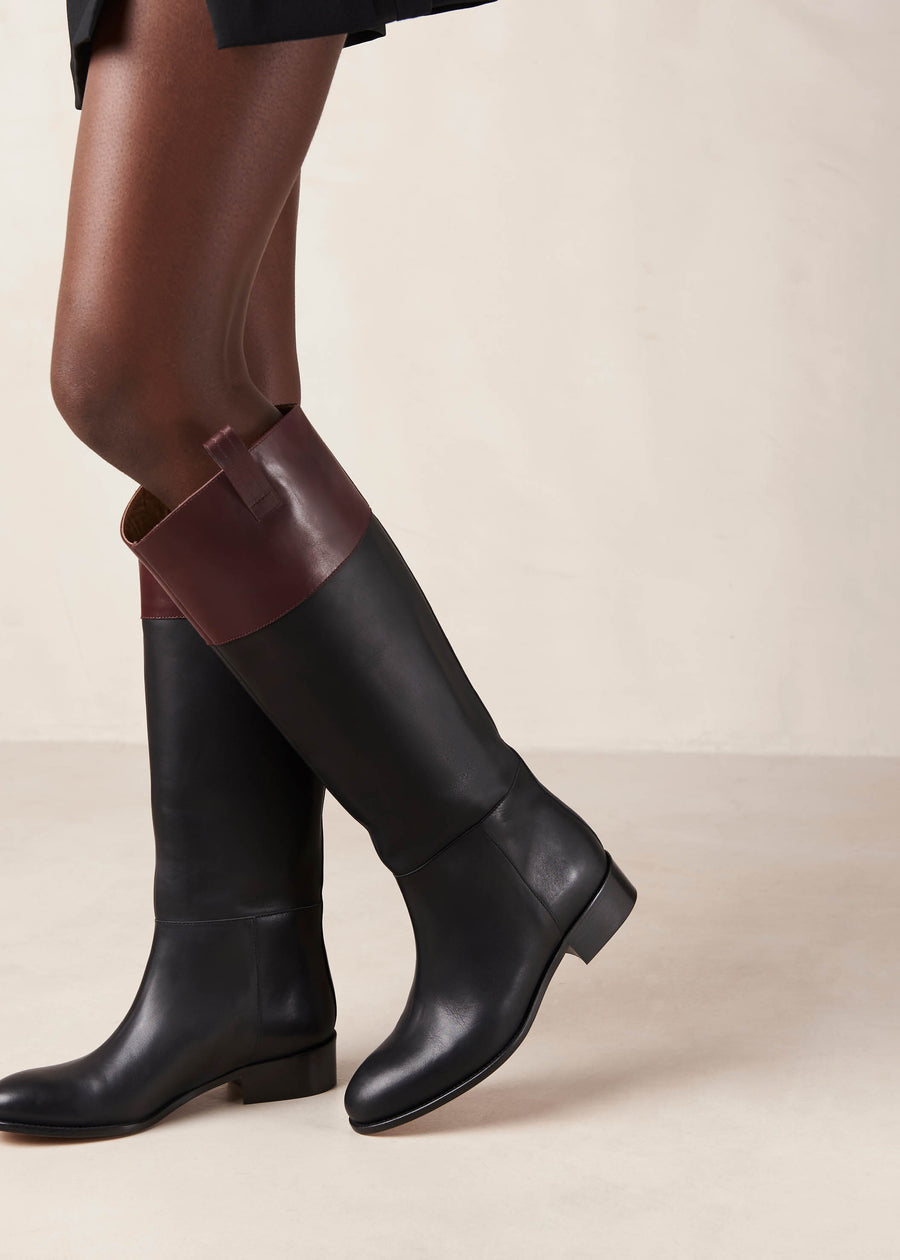 Billie Bicolor Black Burgundy Leather Boots