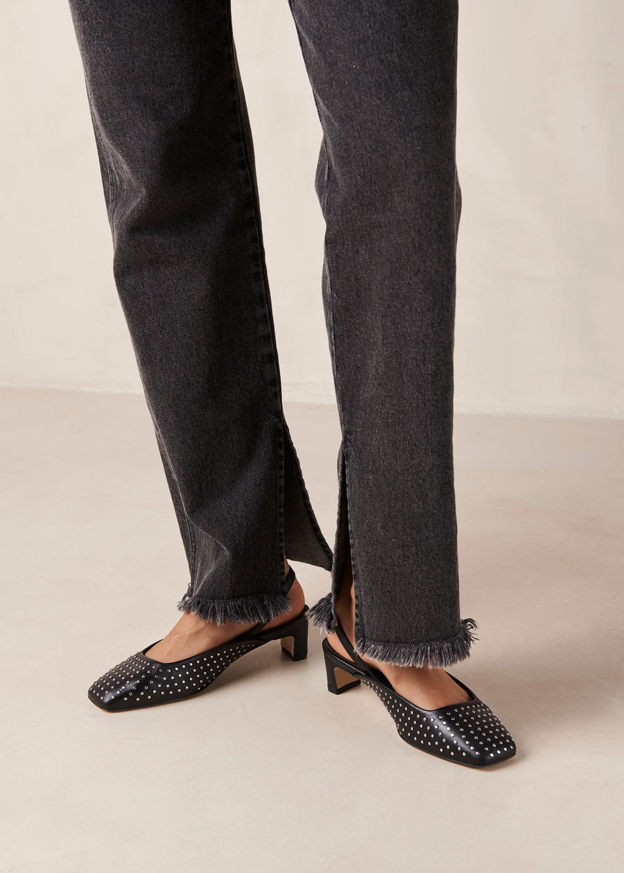 Lindy Studs Black Leather Pumps