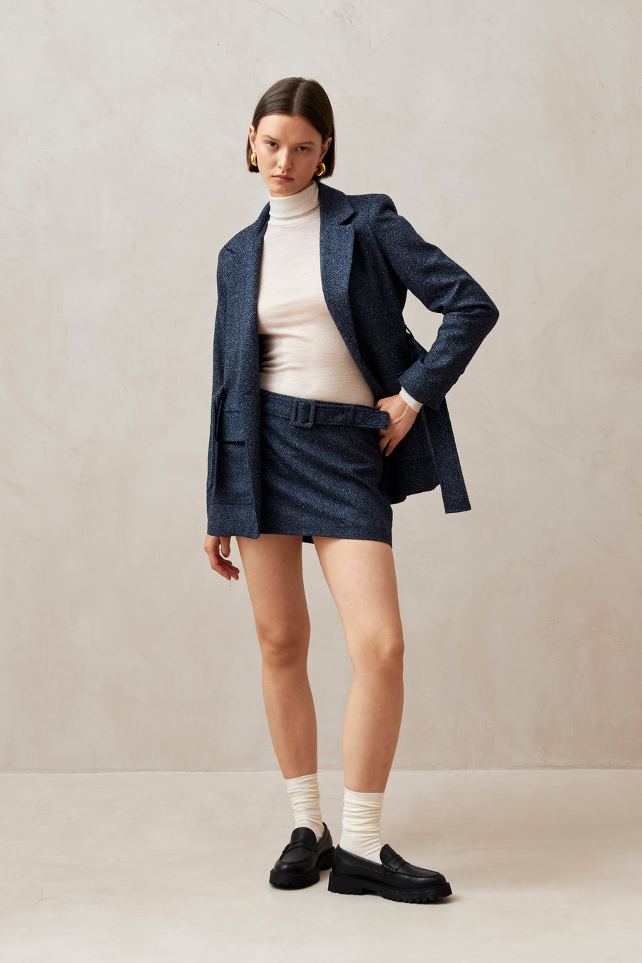 Shibuya Herringbone Navy Skirt