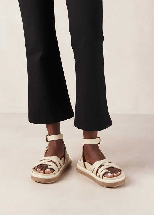 Buckle Up Cream Leather Sandals