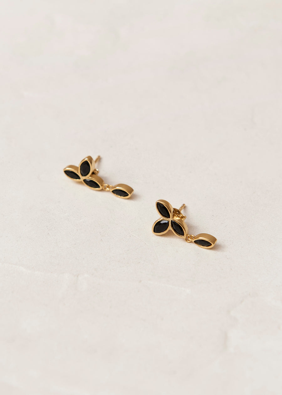 Sunflower Black 18K Gold Plated Sterling Silver Earrings