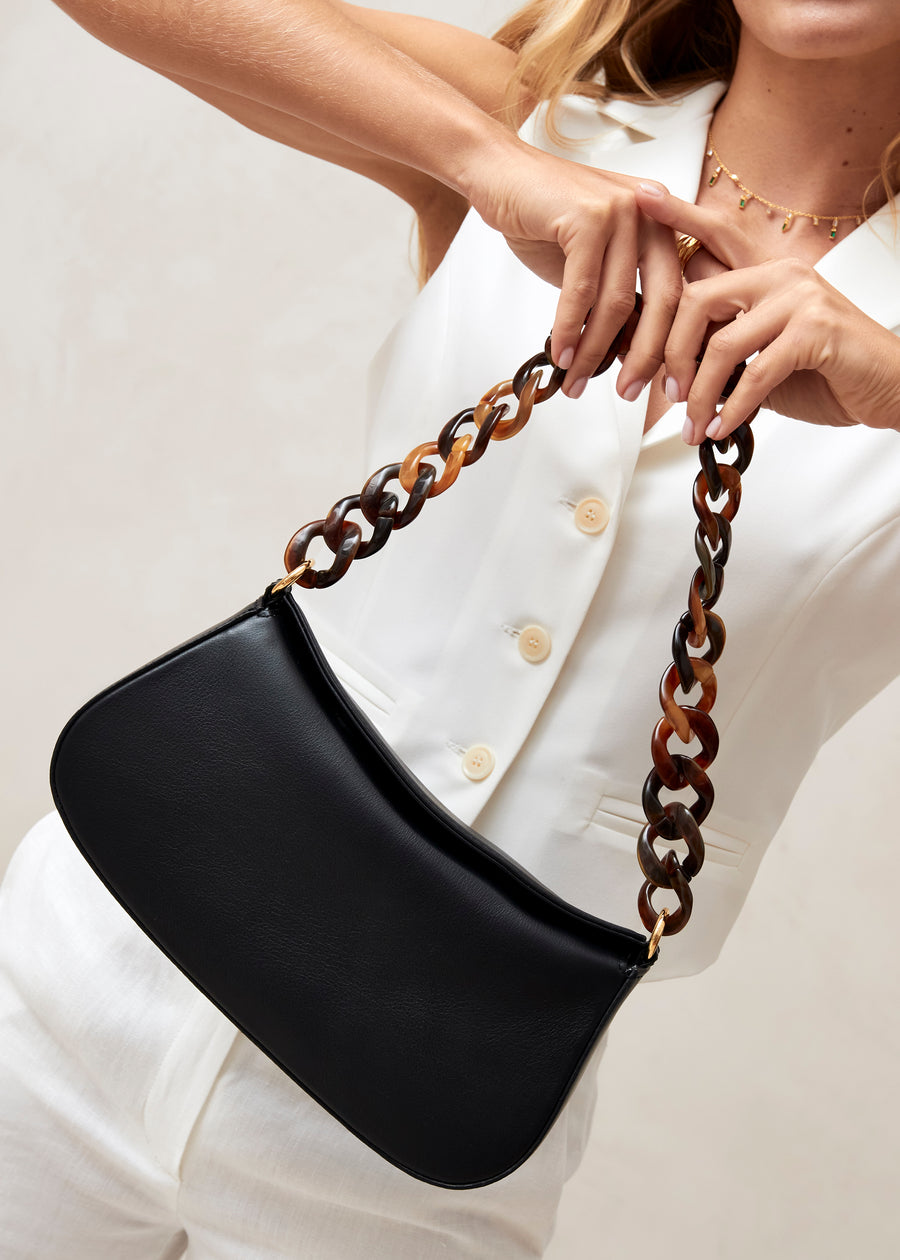 The Curl Black Leather Shoulder Bag