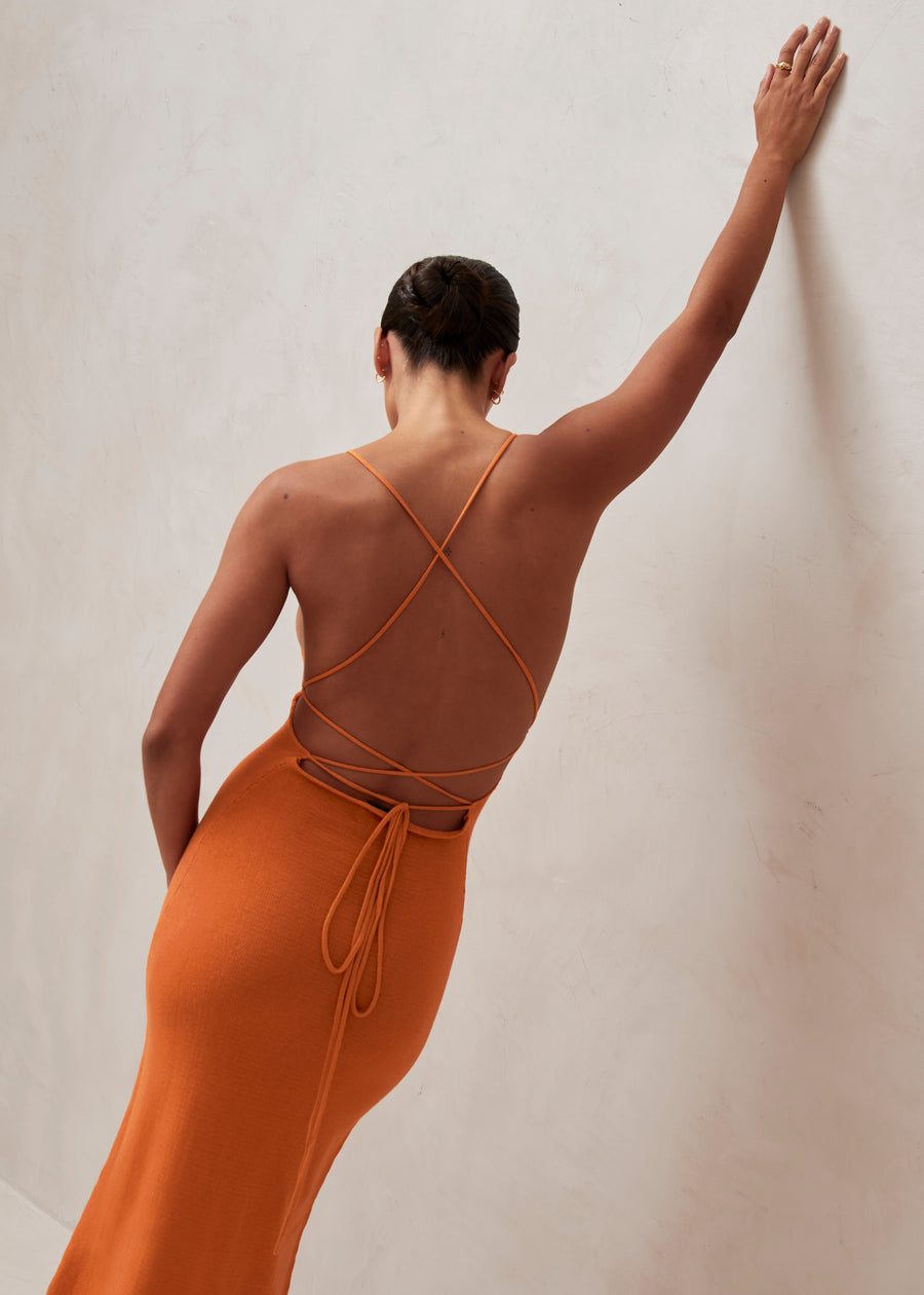 Delicate Strap Knit Dress Clementine Orange
