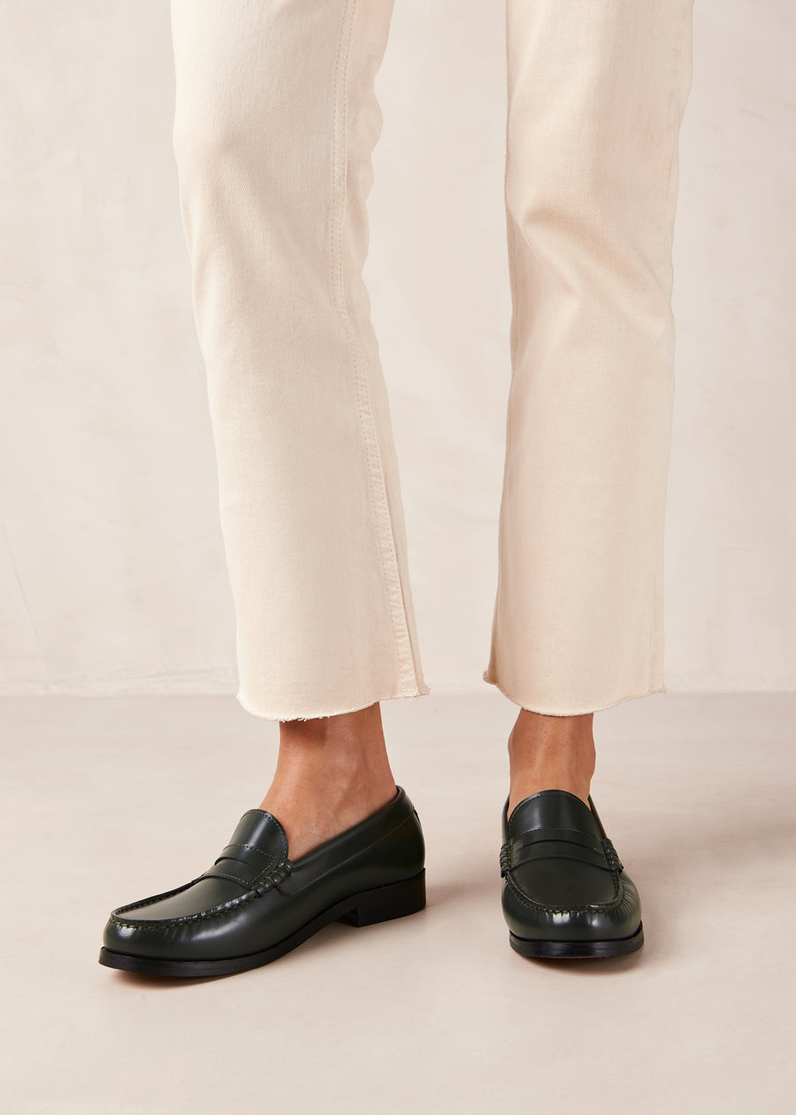 Rivet Forest Green Leather Loafers