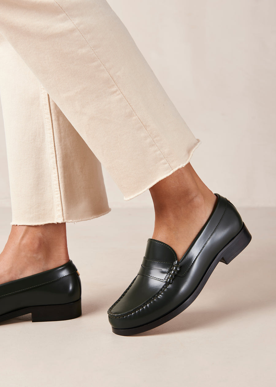Rivet Forest Green Leather Loafers