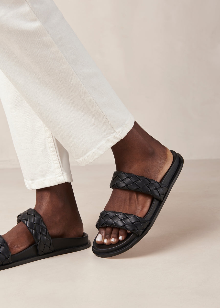 Calypso Braided Black Leather Sandals