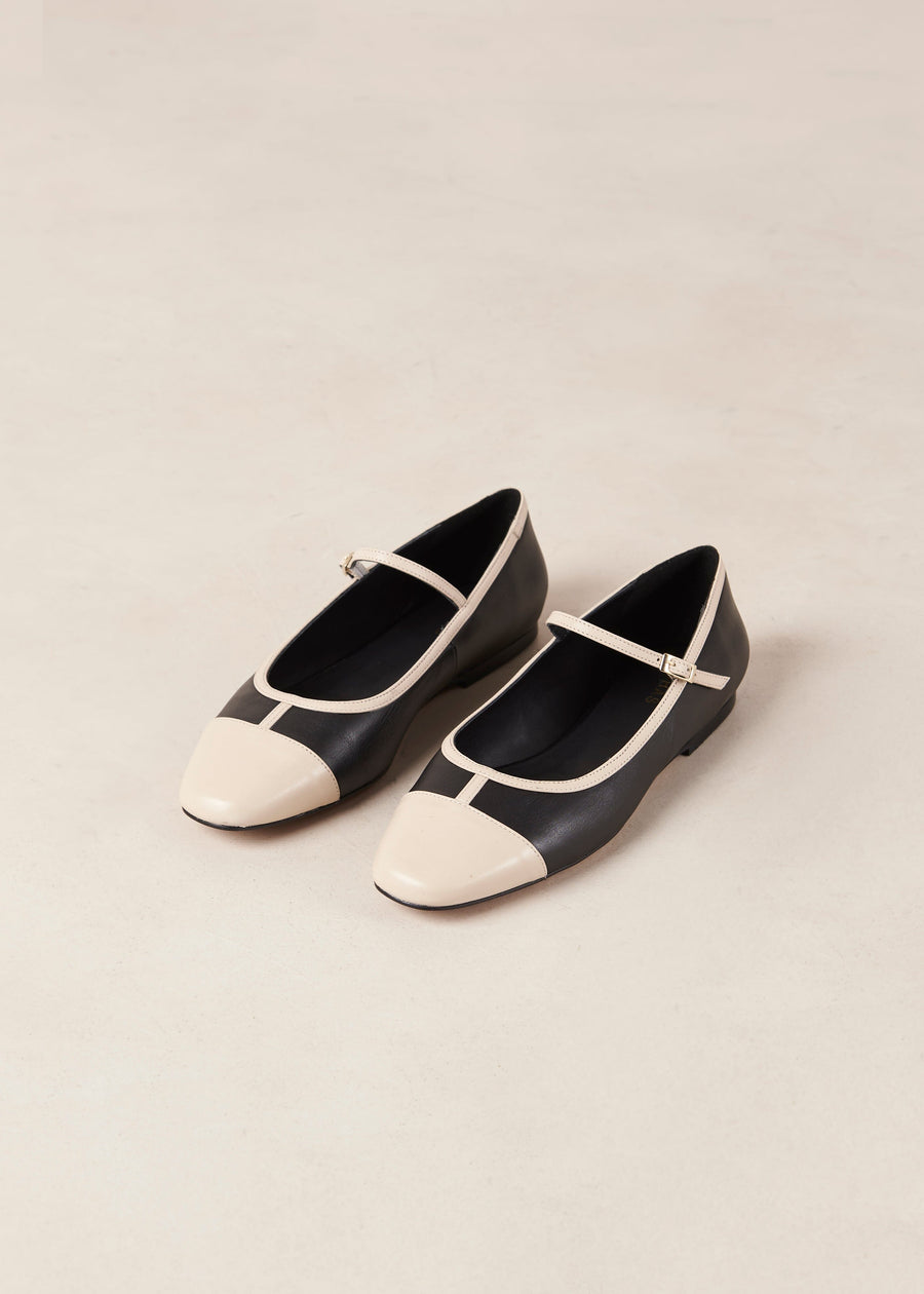 Agate Retro Bicolor Black Cream Leather Ballet Flats Ballet Flats ALOHAS