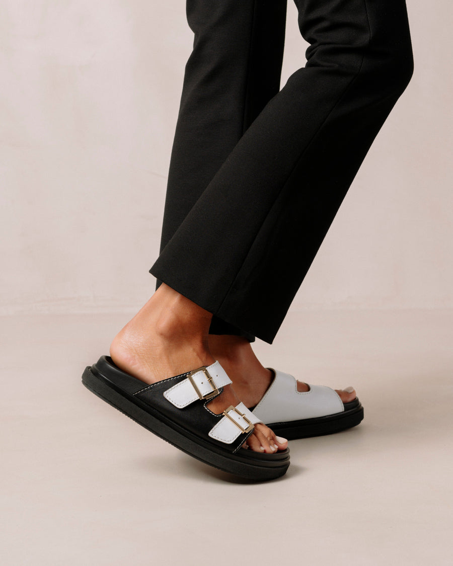 Buckle Strap Black White Sandals ALOHAS