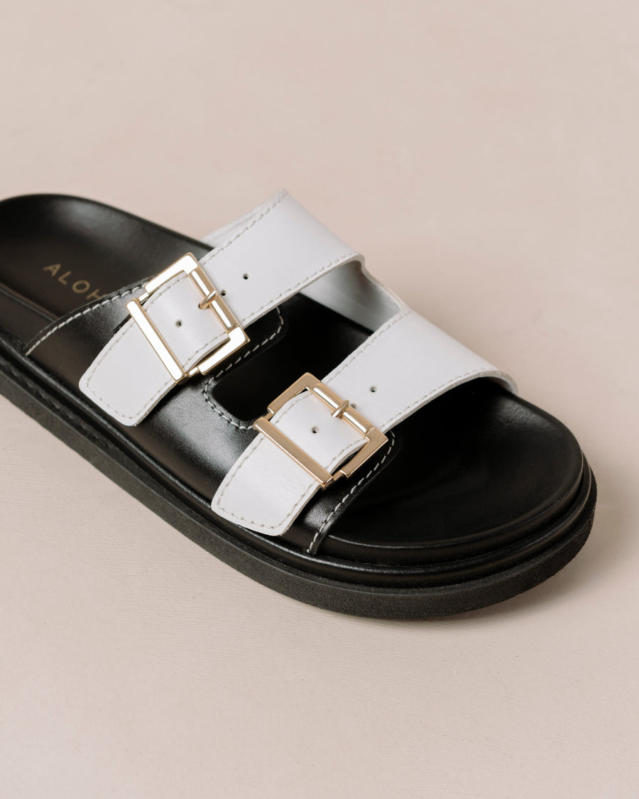Buckle Strap - Black and White Leather Sandals
