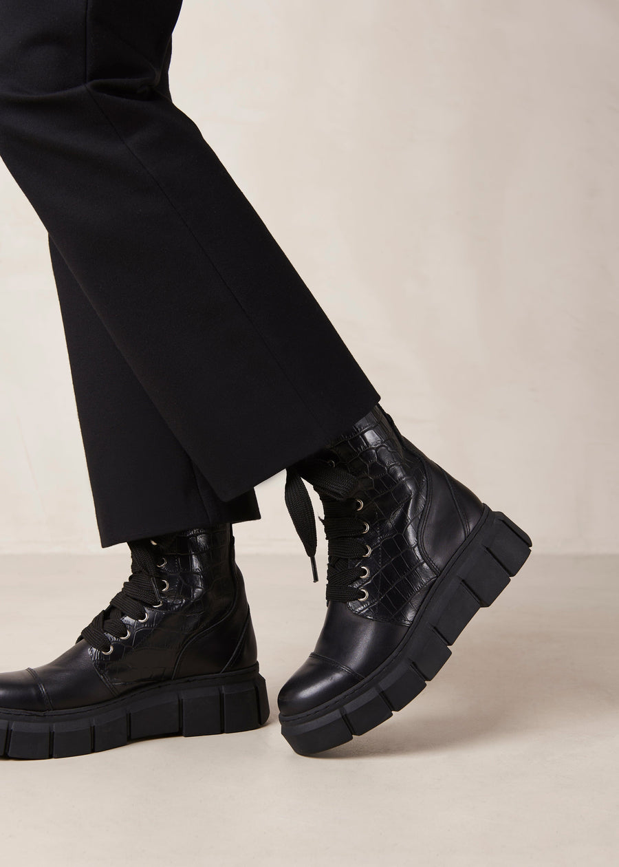 Can Can Black Croco Boots ALOHAS