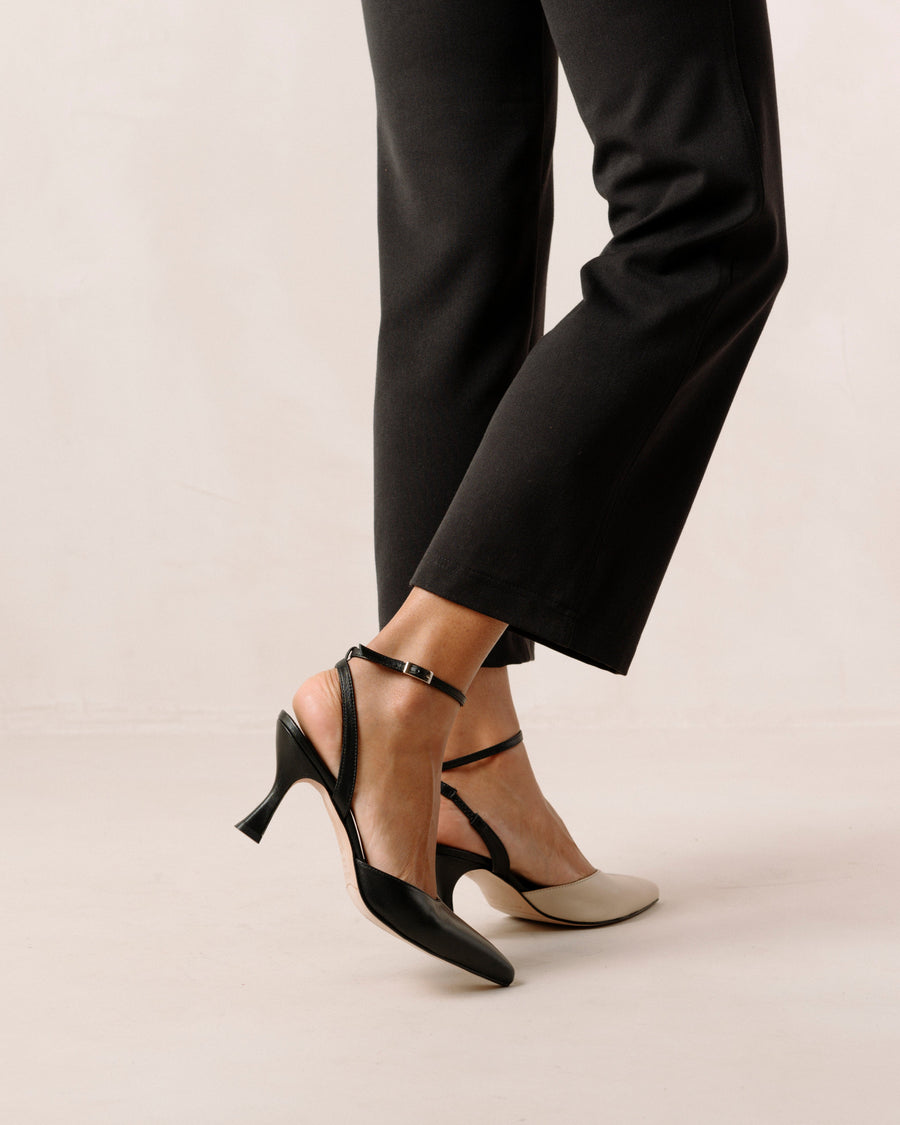Cinderella Bicolor Black Cream Leather Pumps Pumps ALOHAS