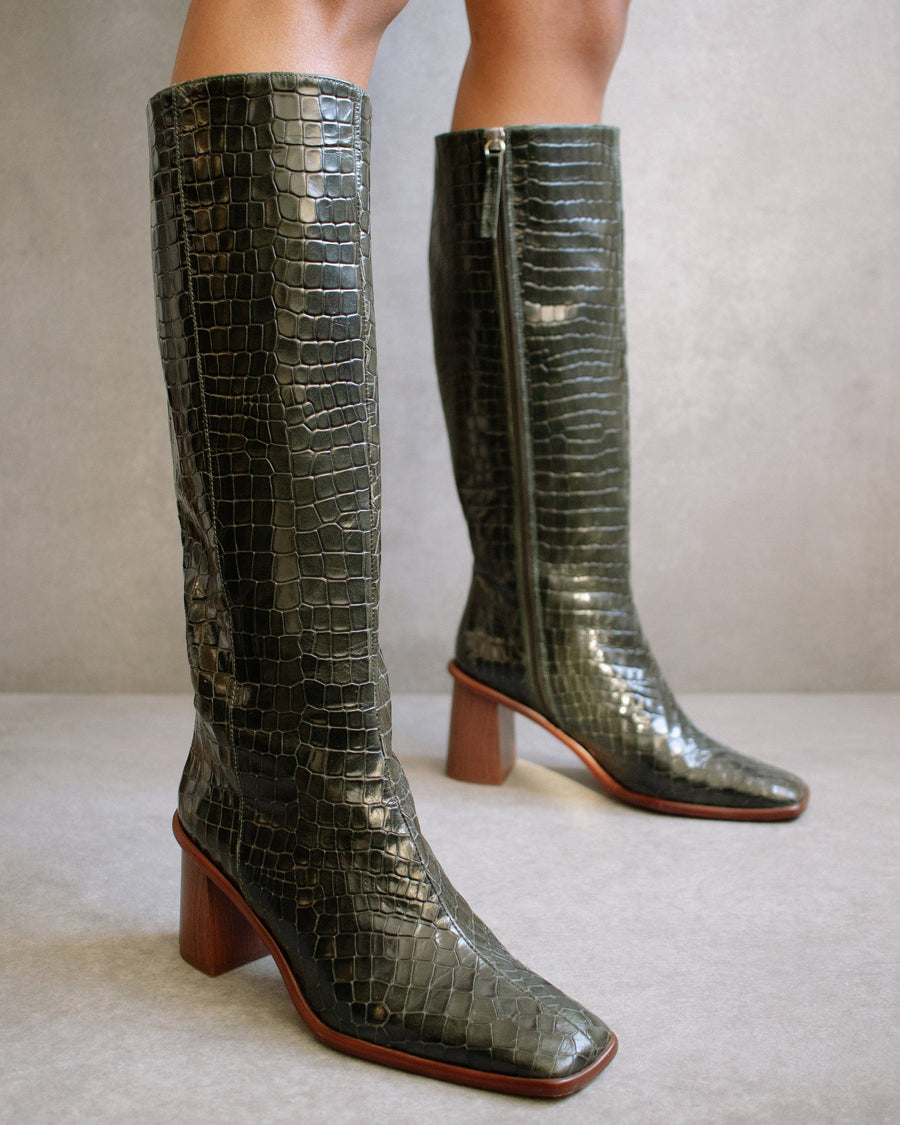 East Alli Forest Green Leather Boots Boots ALOHAS