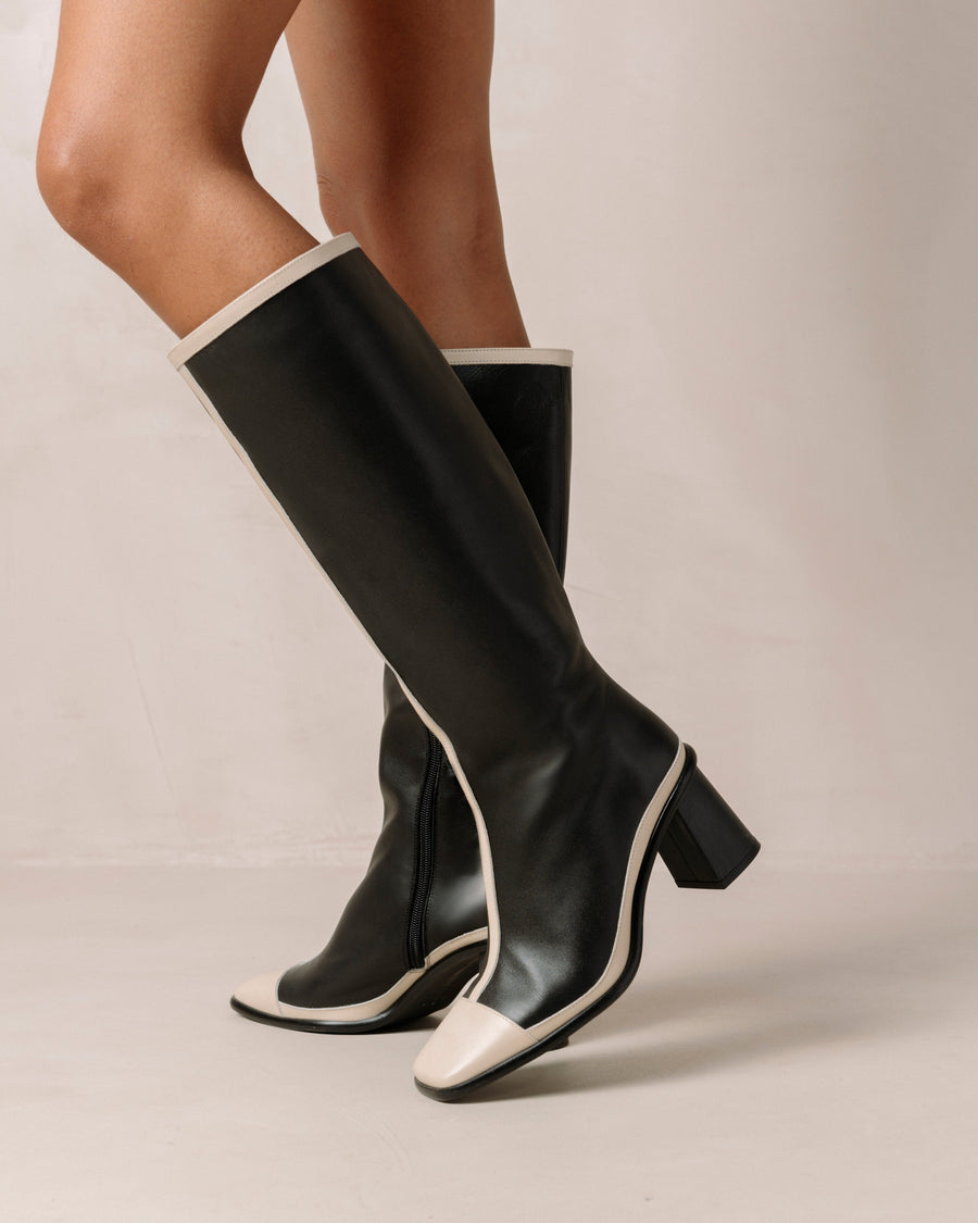 East Retro Bicolor Black Cream Leather Boots Boots ALOHAS
