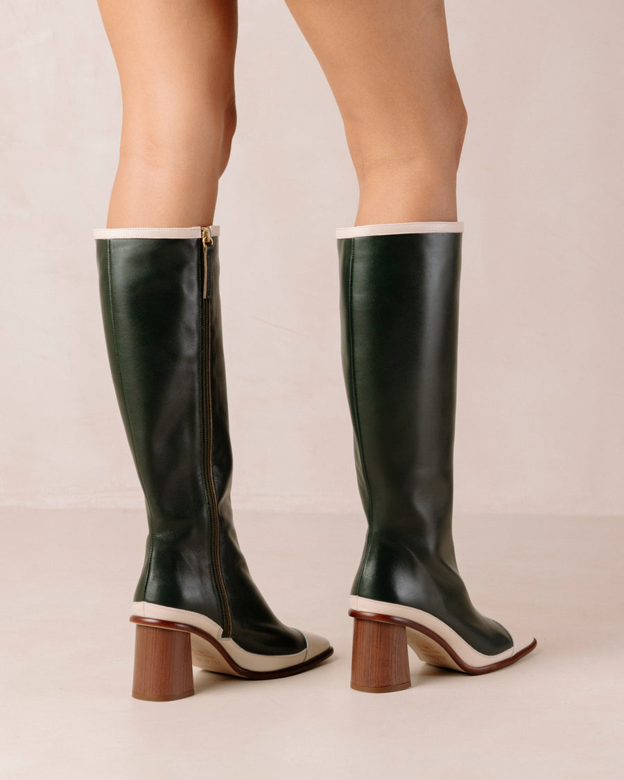 East Retro Bicolor Jade Green Cream Leather Boots Boots ALOHAS