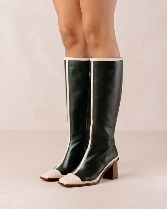 East Retro Bicolor Jade Green Cream Leather Boots