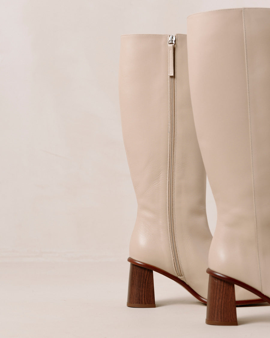 East Stone Beige Leather Boots Boots ALOHAS