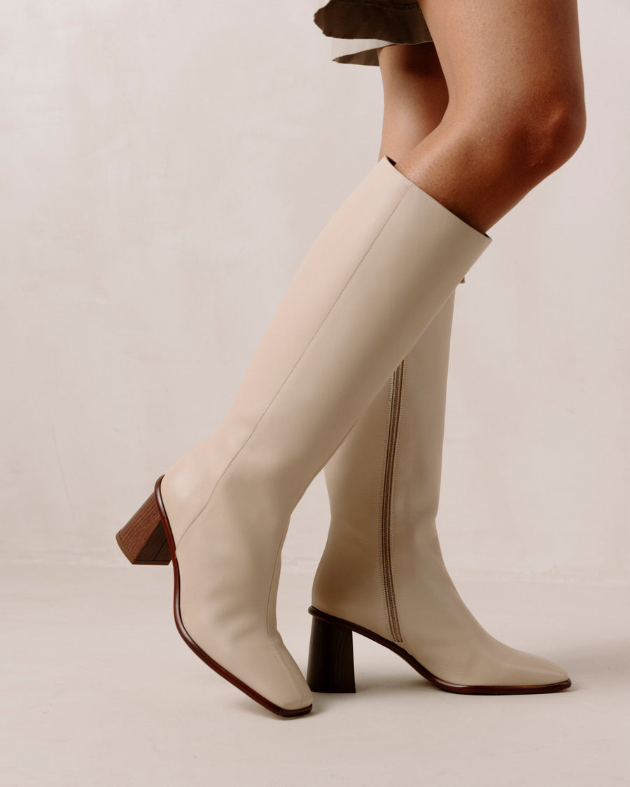 East Stone Beige Leather Boots Boots ALOHAS