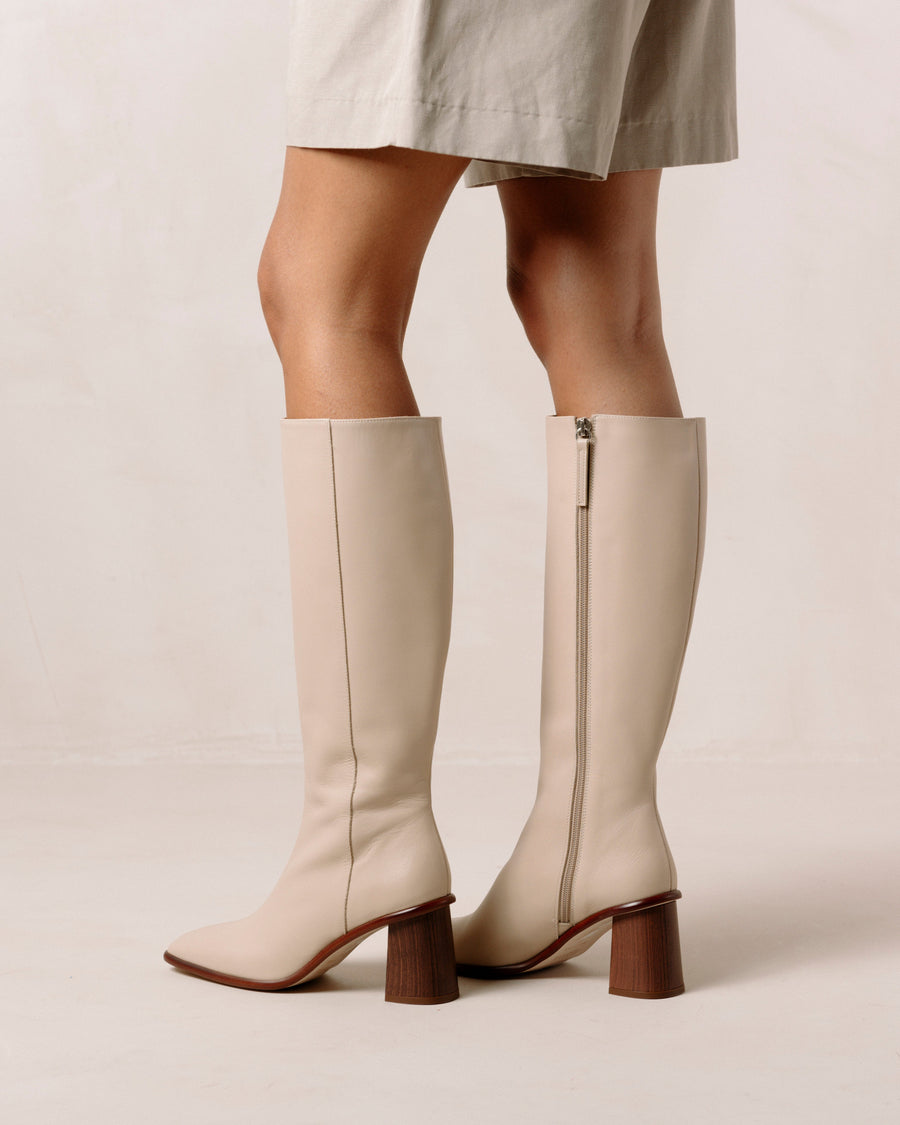 East Stone Beige Leather Boots Boots ALOHAS