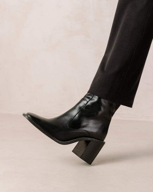 Francesca Black Leather Ankle Boots