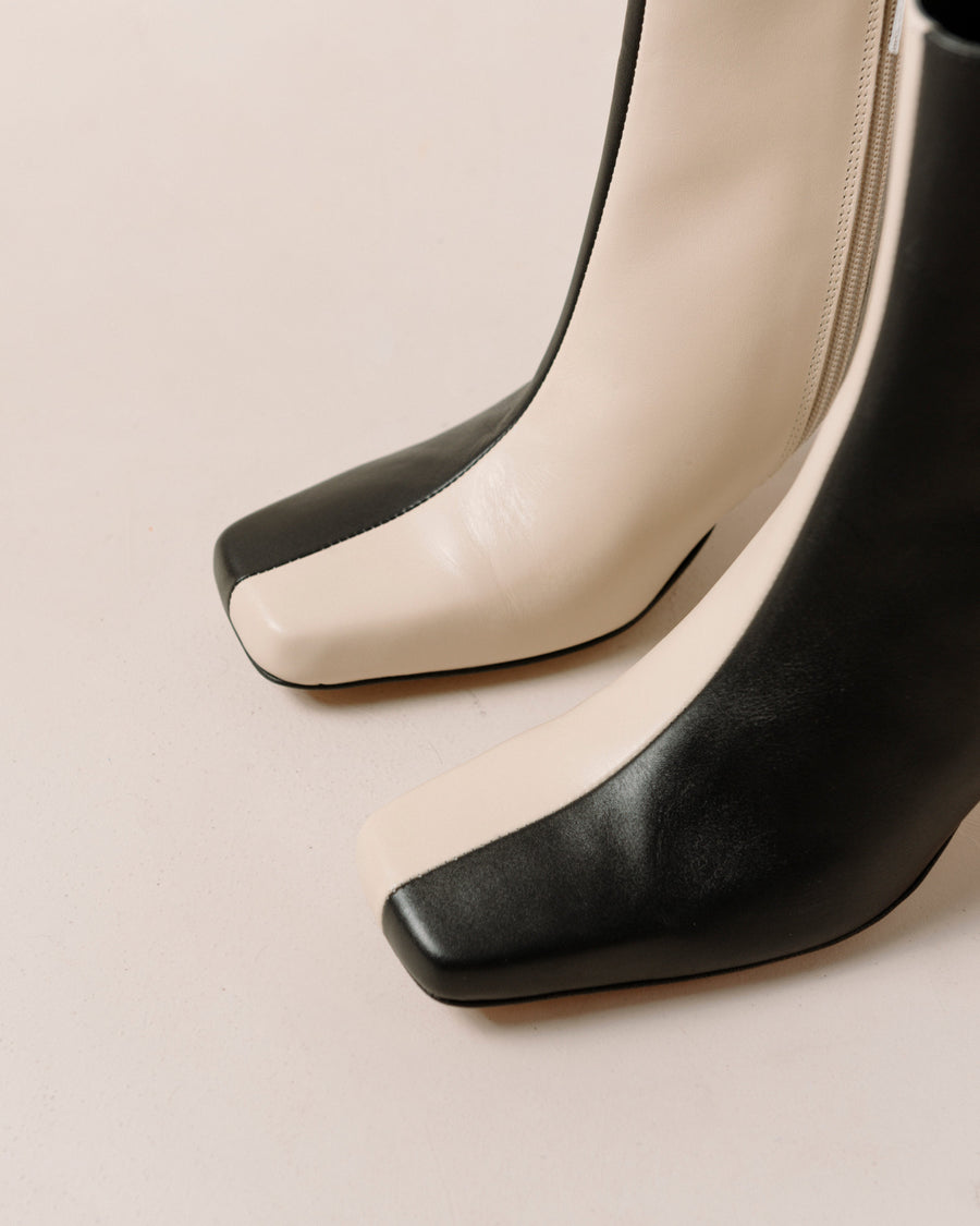 Frappe Bicolor Black Cream Leather Ankle Boots Ankle Boots ALOHAS