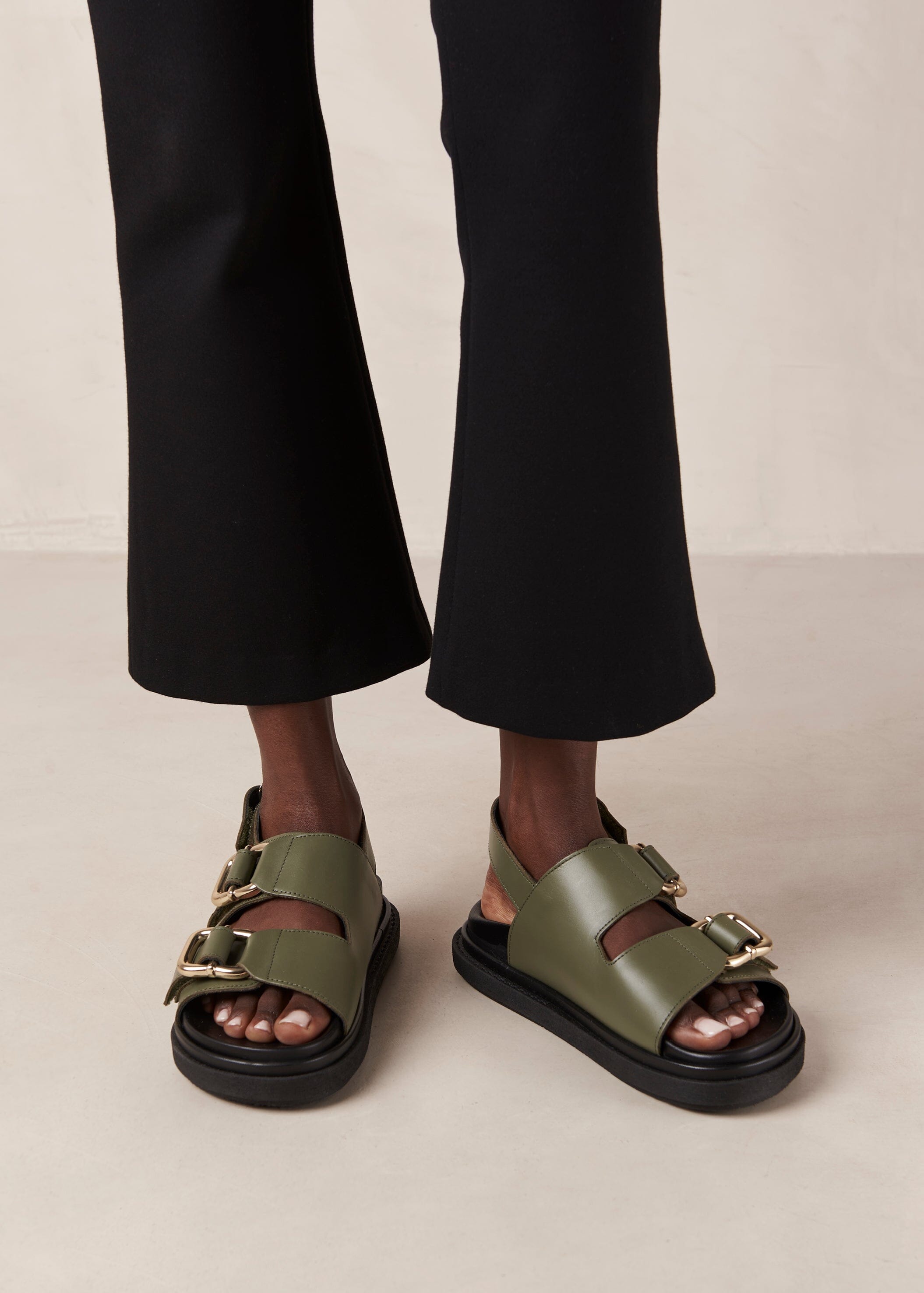 Harper - Green Leather Sandals | ALOHAS