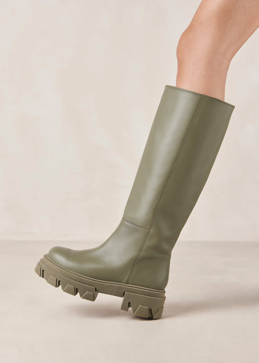 Katiuska Khaki Leather High Boot Boots ALOHAS