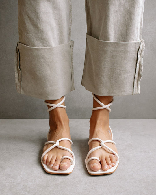 Lace Cream Leather Sandals