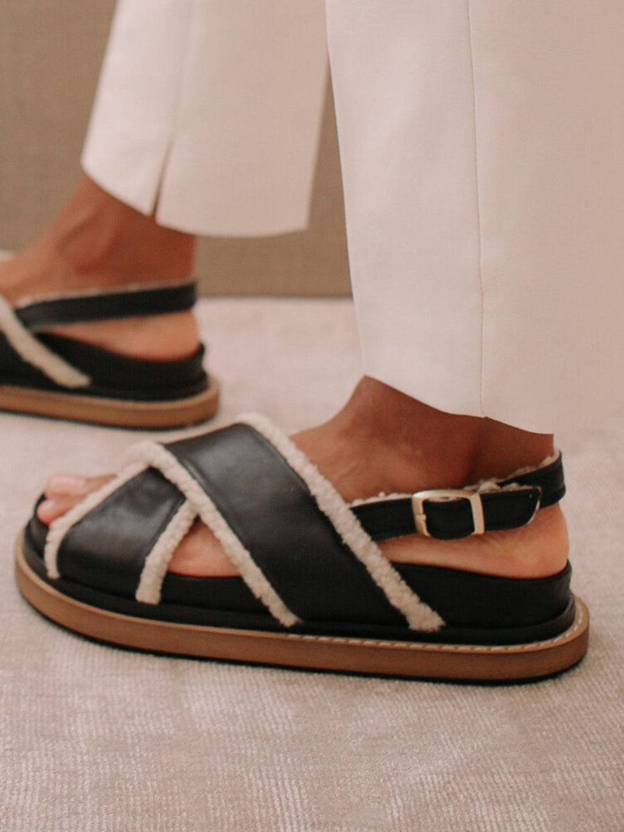 Marshmallow Black Leather Sandals ALOHAS