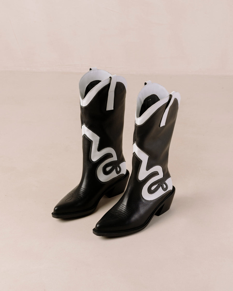 Mount Texas Black White Leather Boots Boots ALOHAS