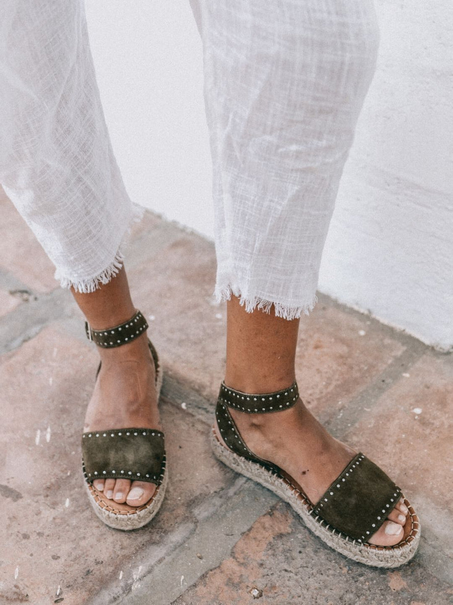 Rome Studded Espadrilles Olive Espadrilles ALOHAS