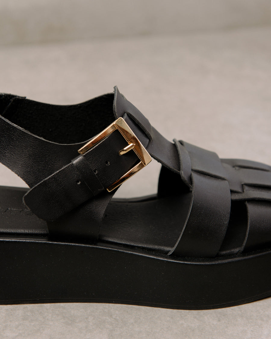 Scenic Black Vegan Leather Sandals Sandals Svegan