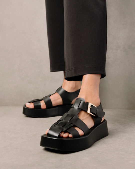Scenic Black Vegan Leather Sandals
