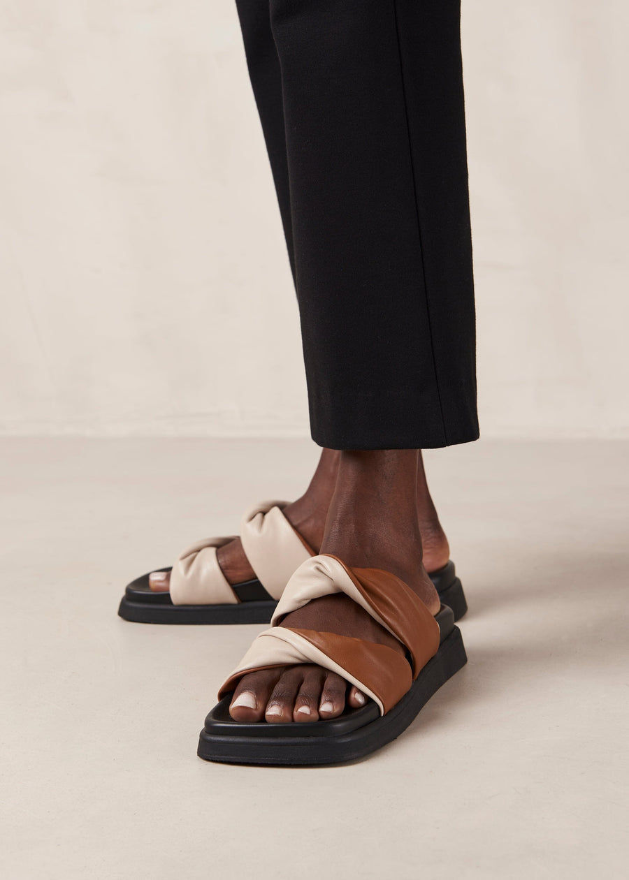 Shaka Bicolor Tan Cream Leather Sandals Sandals ALOHAS