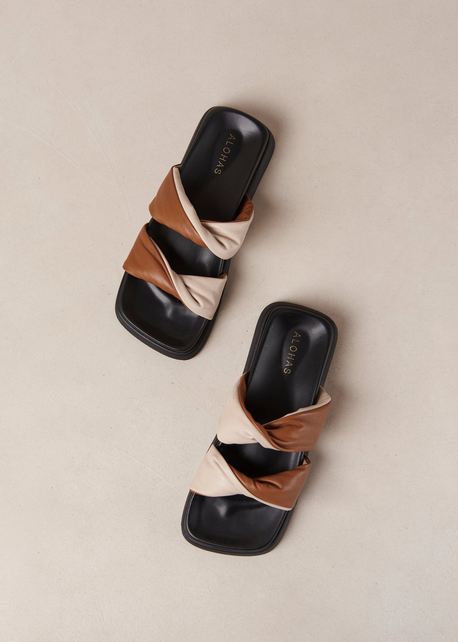 Shaka Bicolor Tan Cream Leather Sandals Sandals ALOHAS