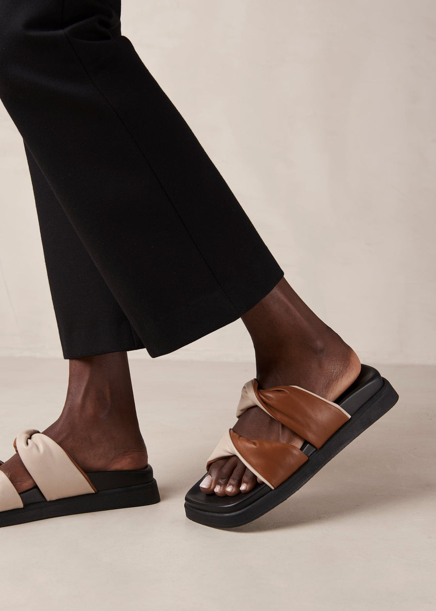 Shaka Bicolor Tan Cream Leather Sandals Sandals ALOHAS