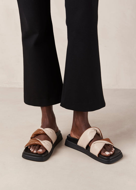 Shaka Bicolor Tan Cream Leather Sandals