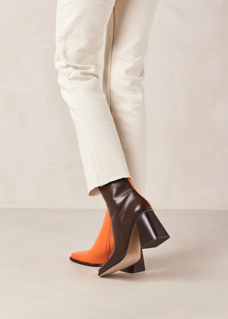 South Bicolor Coffee Brown Pomelo Orange Ankle Boots ALOHAS
