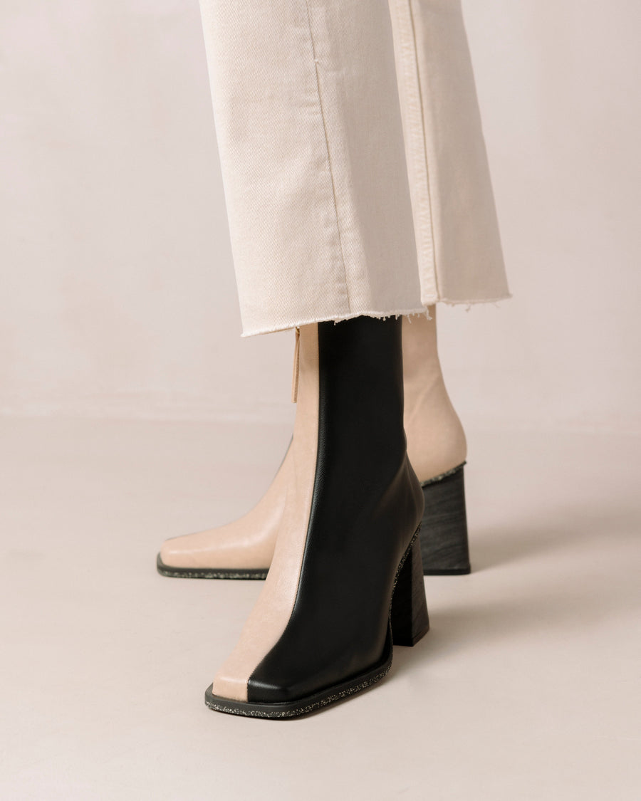 South Corn - Black and Beige Vegan Leather Boots