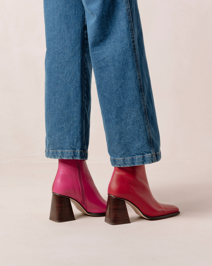 South Bicolor Red Magenta Leather Ankle Boots Ankle Boots ALOHAS