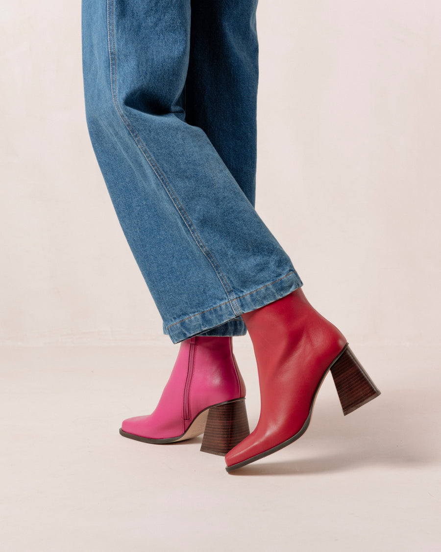 South Bicolor Red Magenta Leather Ankle Boots Ankle Boots ALOHAS