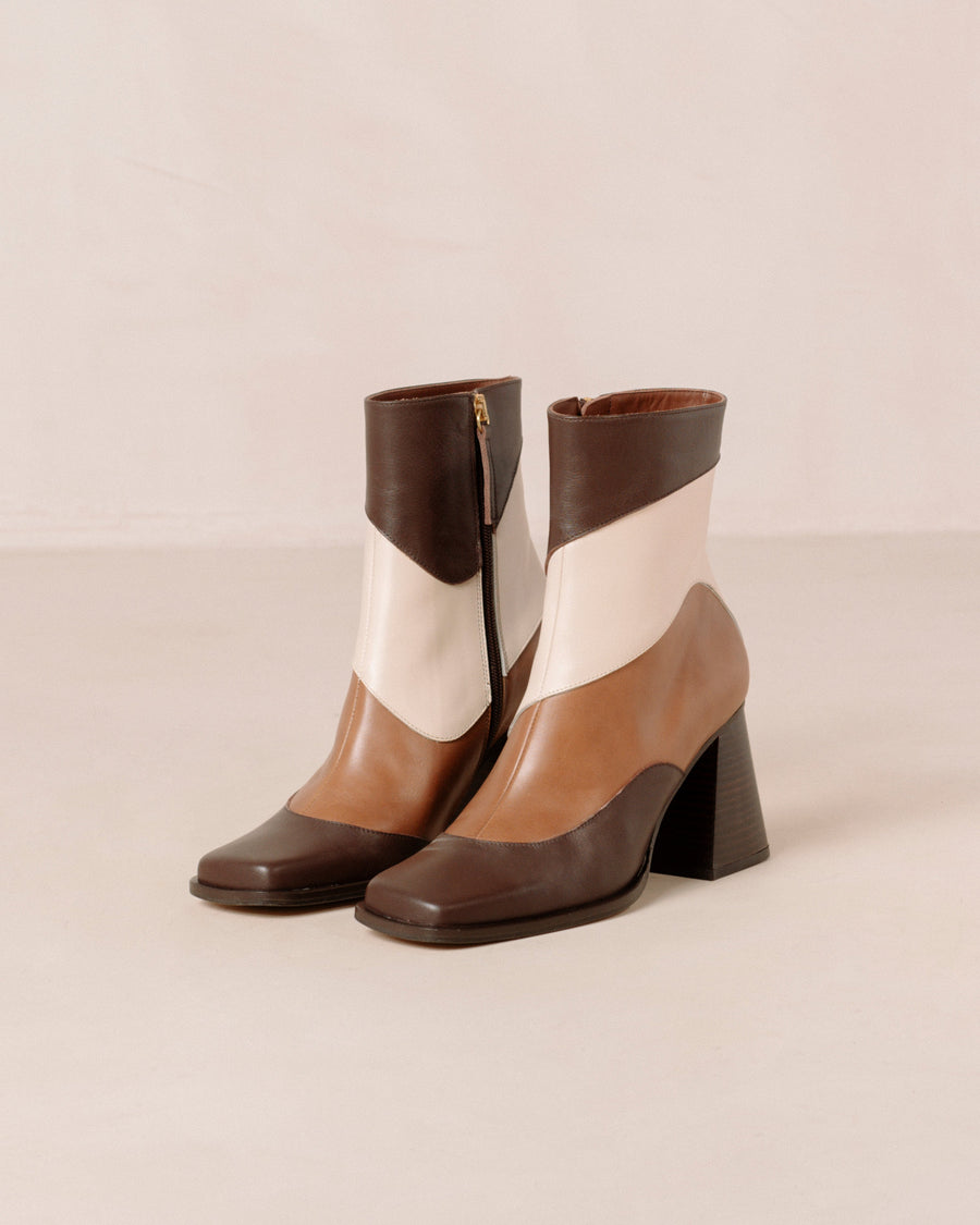South Patchwork Kaleidoscope Coffee Brown Ankle Boots ALOHAS