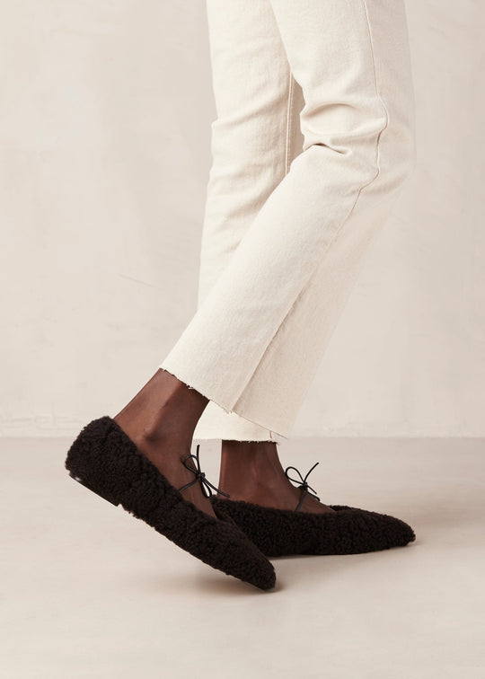 Sway Furry Coffee Brown Leather Ballet Flats