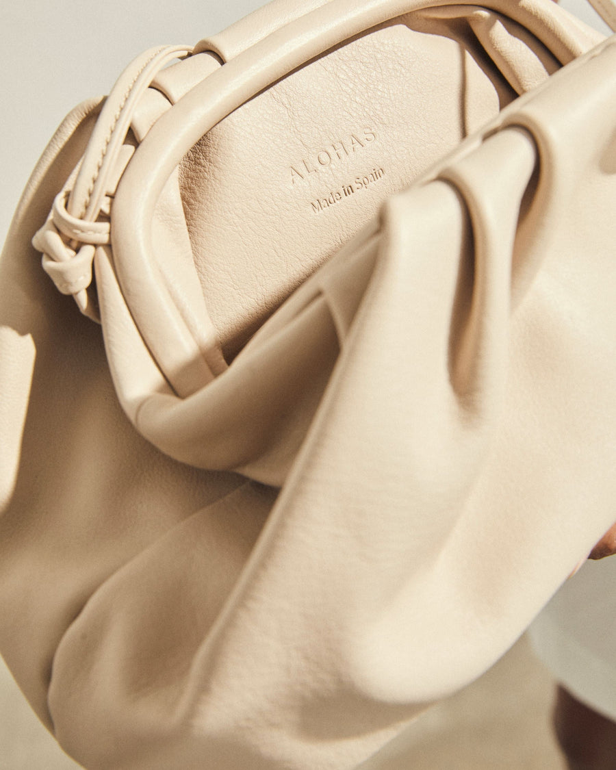 The D Cream Leather Clutch Handbags ALOHAS